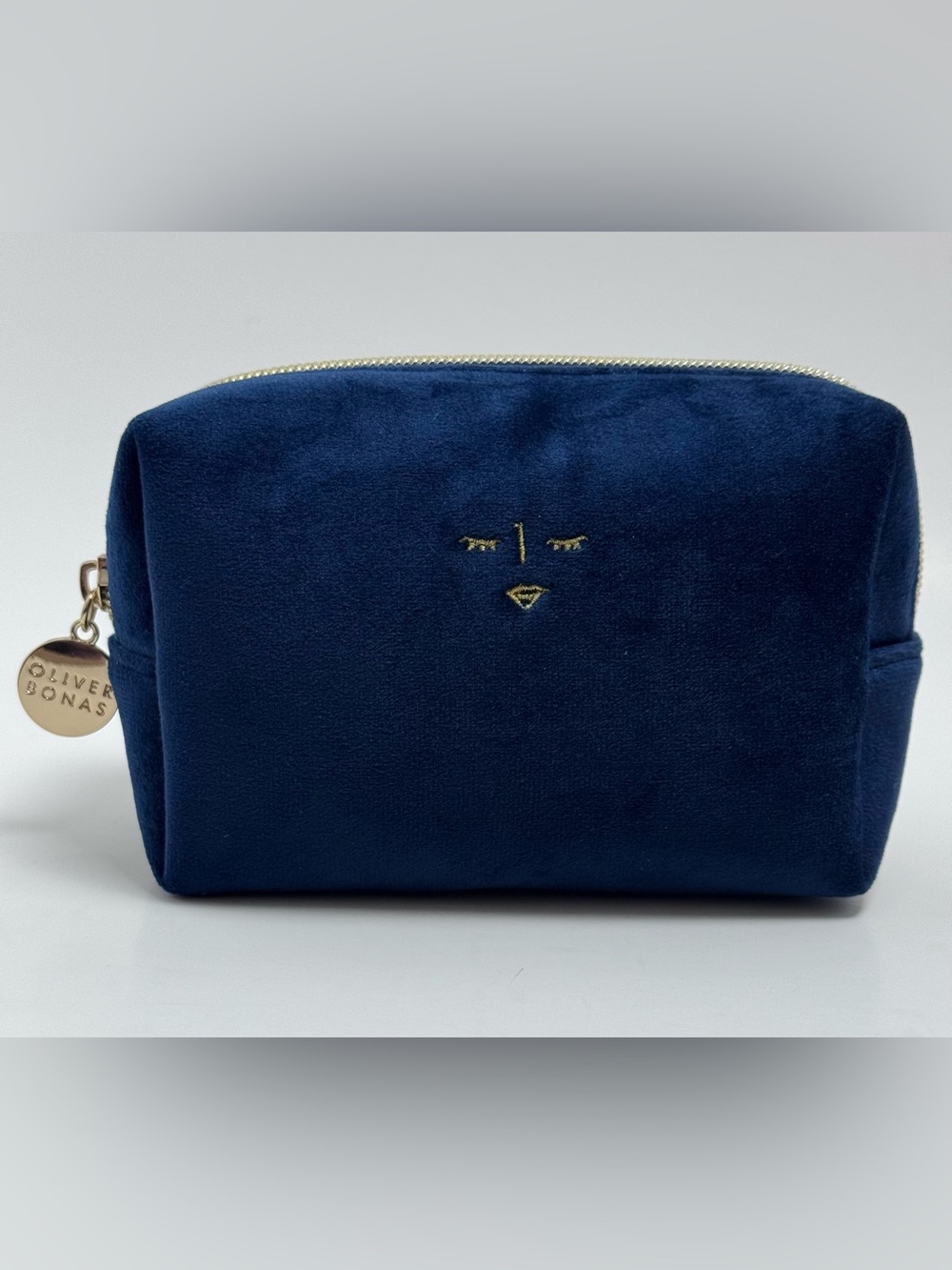 NWOT Oliver Bonas Navy Velvet Cosmetic Bag Makeup Pouch